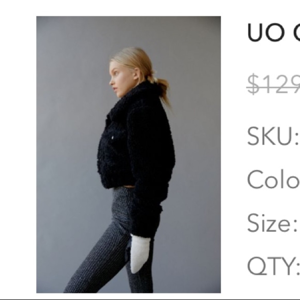 UO crop teddy jacket in black